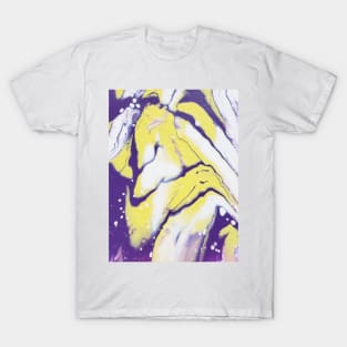 White, purple, yellow, acrylic pour. T-Shirt